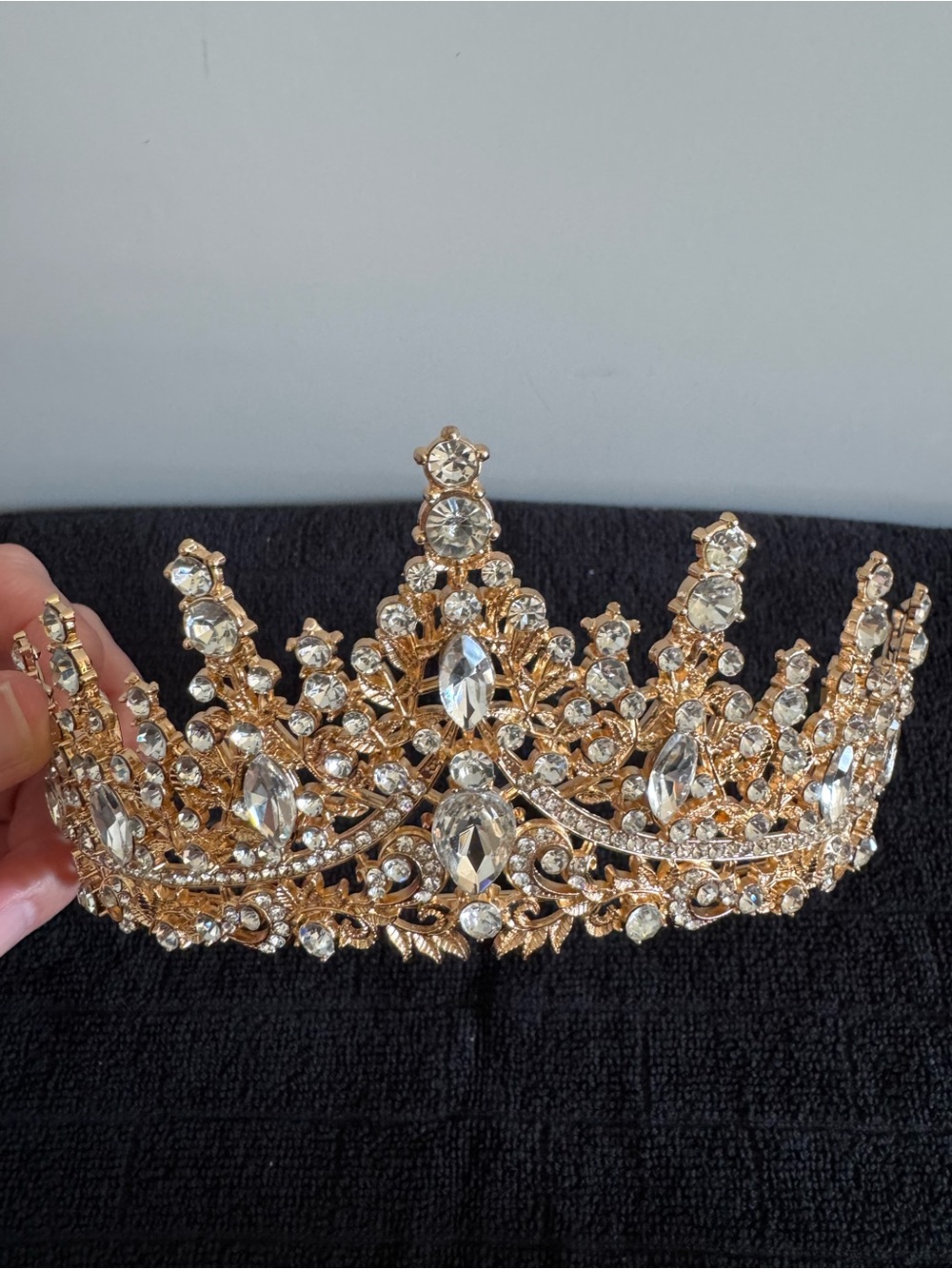 Gold Crystal Bridal Tiara Crown - Elegant Pageant Headpiece